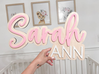 Nursery Name Sign, Large Wood Baby Name Sign, Above Crib Name Sign, Girl Name Sign, Layered Baby Name Sign, Boy Name Sign