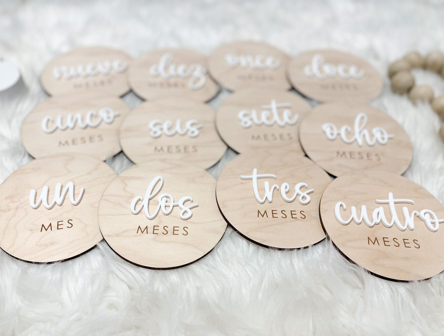Spanish Monthly Milestone Marker, Baby Month Photo Sign, Monthly Wooden Milestone Discs, Baby Shower Gift, Espanol Baby Milestone Acrylic