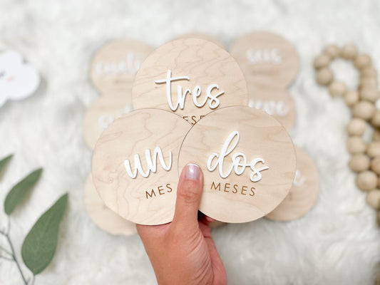 Spanish Monthly Milestone Marker, Baby Month Photo Sign, Monthly Wooden Milestone Discs, Baby Shower Gift, Espanol Baby Milestone Acrylic