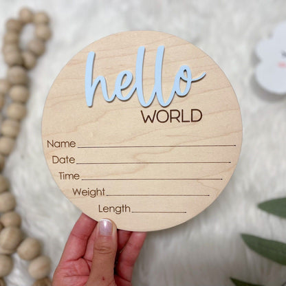 Hello World Sign for Hospital, Newborn Birth Announcement Sign, Newborn Name Wood Sign, Gender Neutral Baby Name Sign, Birth Stats Sign, MOD