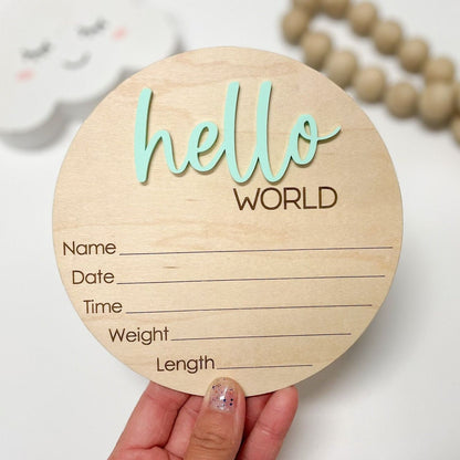 Hello World Sign for Hospital, Newborn Birth Announcement Sign, Newborn Name Wood Sign, Gender Neutral Baby Name Sign, Birth Stats Sign, MOD
