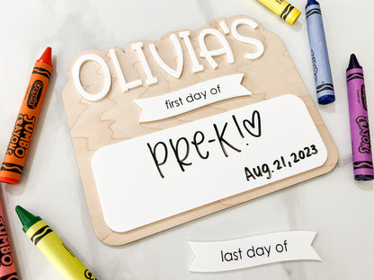 Personalized My First Day of Sign, Reusable Back to School Board, Last Day of School, Board Photo Prop, Sign for School Pictures