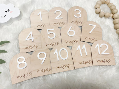 Spanish Monthly Milestone Marker, Spanish Month Photo Sign Baby, Baby Milestone Disc, Baby Shower Gift, Personalized Baby Milestone Set Arch