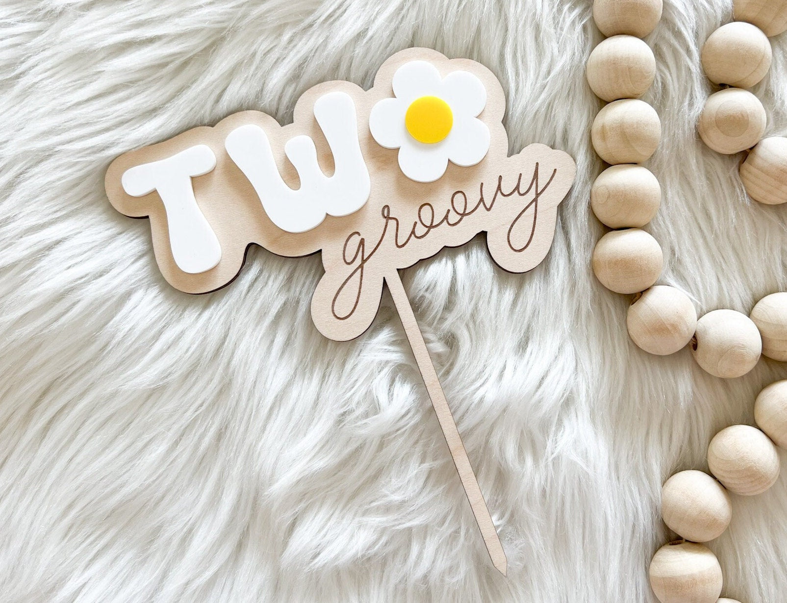 Two Groovy Cake Topper, Retro Hippie Cake Topper, Second Birthday 70s Theme Cake Topper, Hippie Party Decor, Daisy Cake Topper