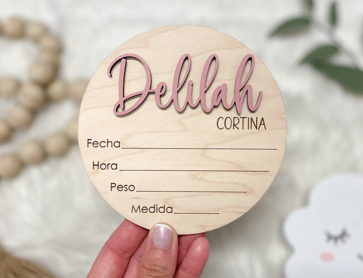 Spanish Baby Name Announcement Sign, 3D Hospital Name Wood Sign, Birth Stats Announcement Sign, Newborn Photo Prop, Engraved Baby Name Sign