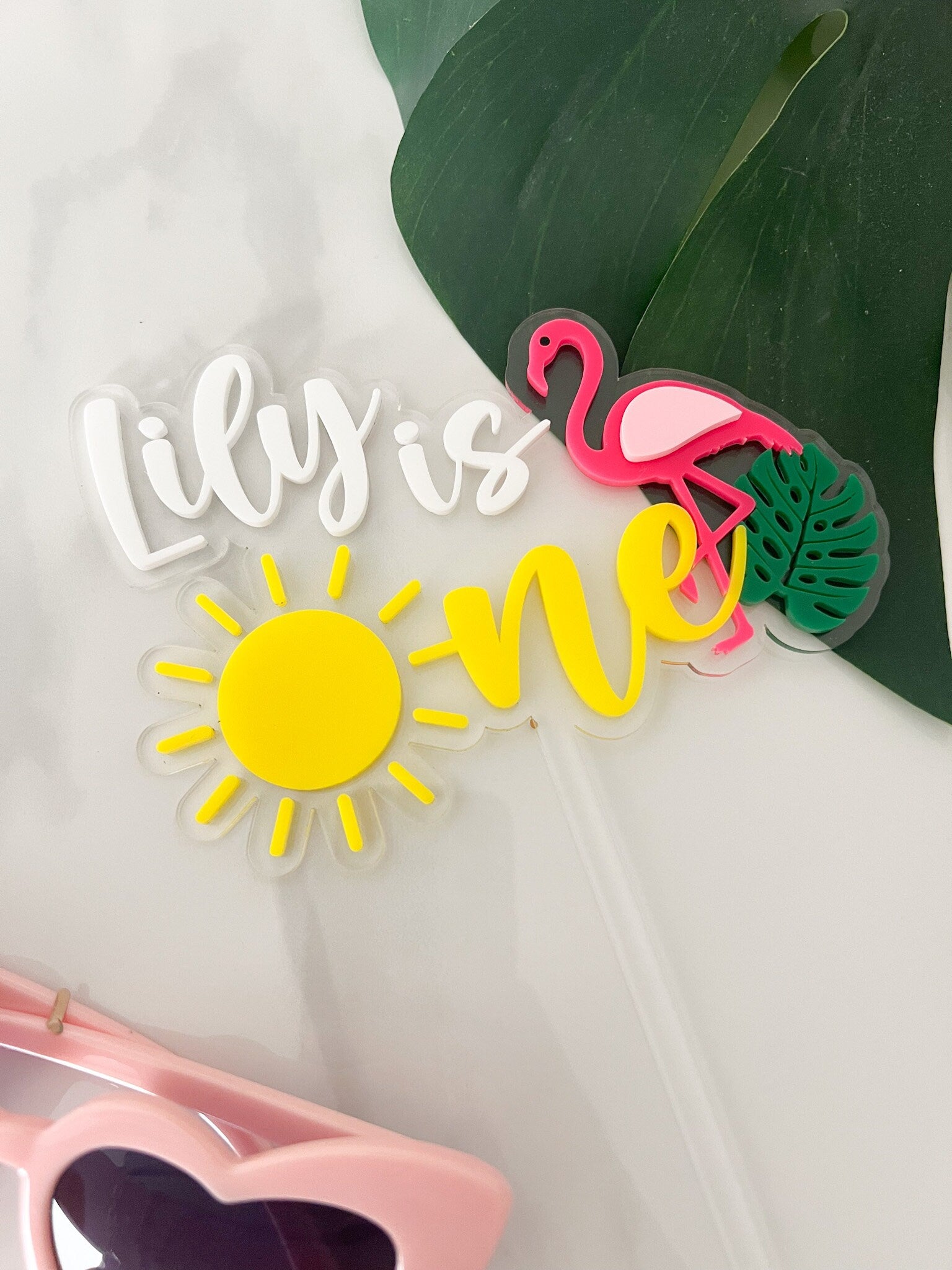 Personalized First Birthday Cake Topper, One in the Sun, Tropical First Birthday Cake Topper, Flamingo Cake Topper, One year birthday cake