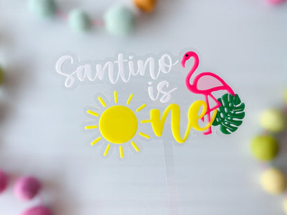 Personalized First Birthday Cake Topper, One in the Sun, Tropical First Birthday Cake Topper, Flamingo Cake Topper, One year birthday cake