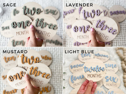 Baby Month Markers, Baby Milestone Cards, 12 Monthly Milestone Signs Baby Discs, Baby Shower Gift, Personalized Baby Milestone 3D Chunky