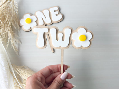 Second Birthday Daisy Cake Topper, Two Daisy Cake Topper, Boho Retro First Birthday, 70s Theme, Hippie Groovy Daisy Birthday Decor