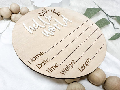 Gender Reveal Sign, Hello World Birth Announcement Plaque, Gender Neutral Welcome Baby Name Sign, It's a Boy It's a Girl Sign for Hospital