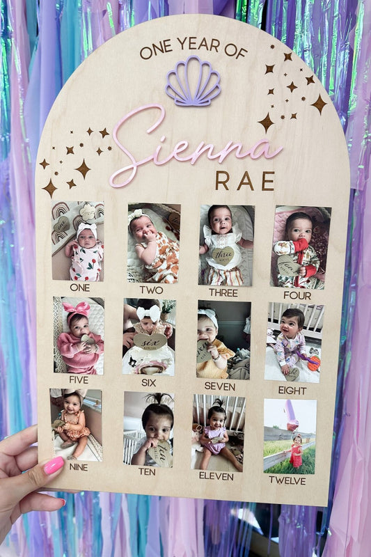 One Year of Photo Board, Baby's first year sign, Mermaid Birthday Picture Board, Seashell Birthday Decor, 1st Birthday Under The Sea Beach