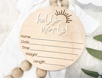 Gender Reveal Sign, Hello World Birth Announcement Plaque, Gender Neutral Welcome Baby Name Sign, It's a Boy It's a Girl Sign for Hospital