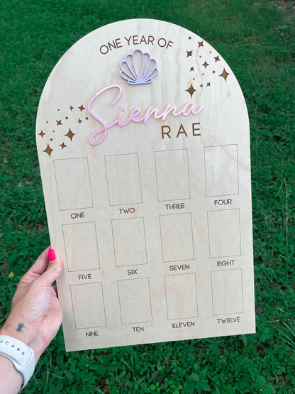 One Year of Photo Board, Baby's first year sign, Mermaid Birthday Picture Board, Seashell Birthday Decor, 1st Birthday Under The Sea Beach