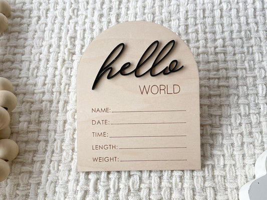 Hello World Birth Announcement Sign, Gender Reveal Newborn Sign for Hospital, Welcome Baby Plaque, Baby Name Sign, Its a Boy Its a Girl
