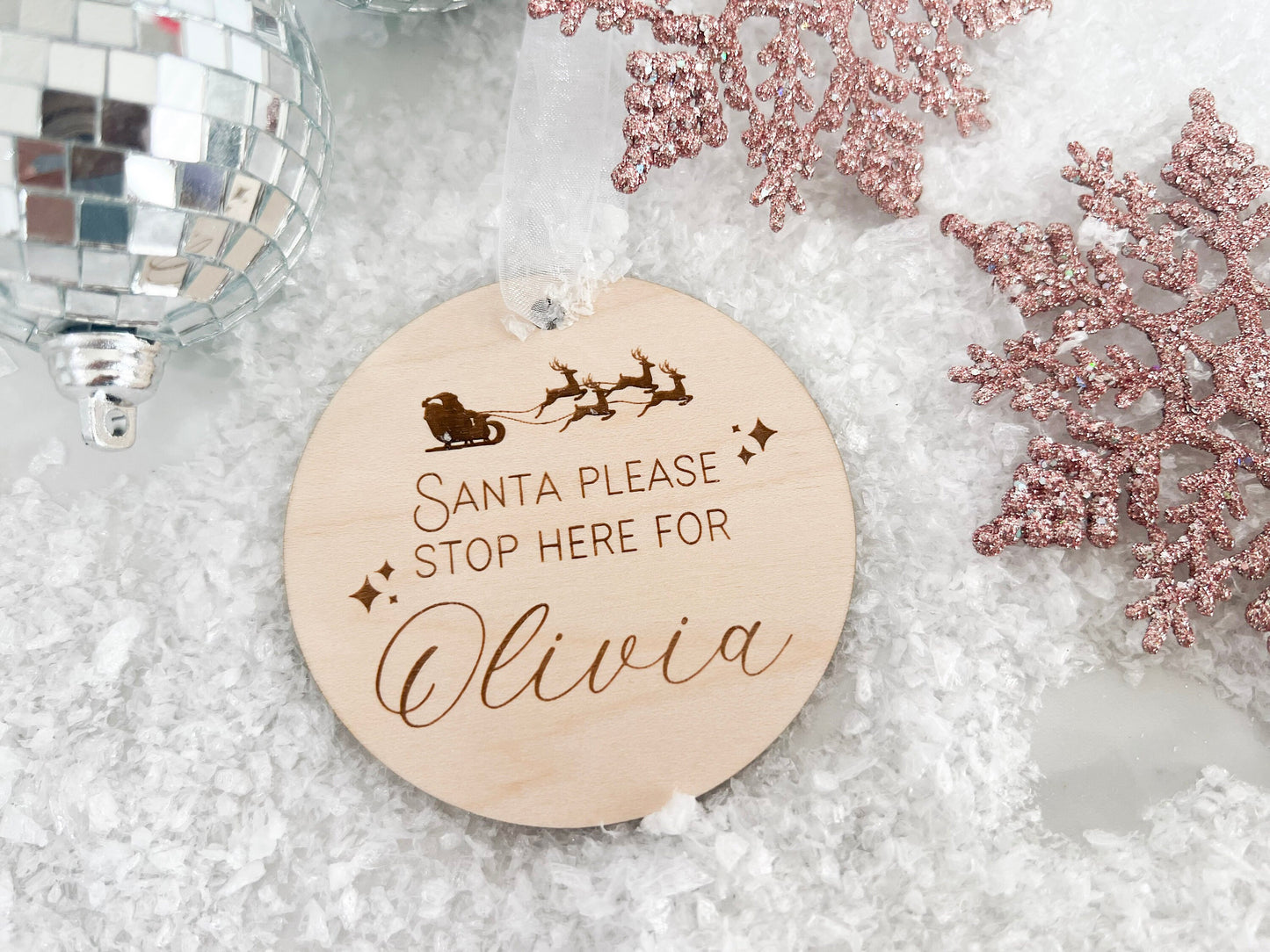 Santa Please Stop Here Ornament, Stop here for Santa Sign for Kids, Santa stop here, Personalized Kids Christmas Ornament, Stocking tag