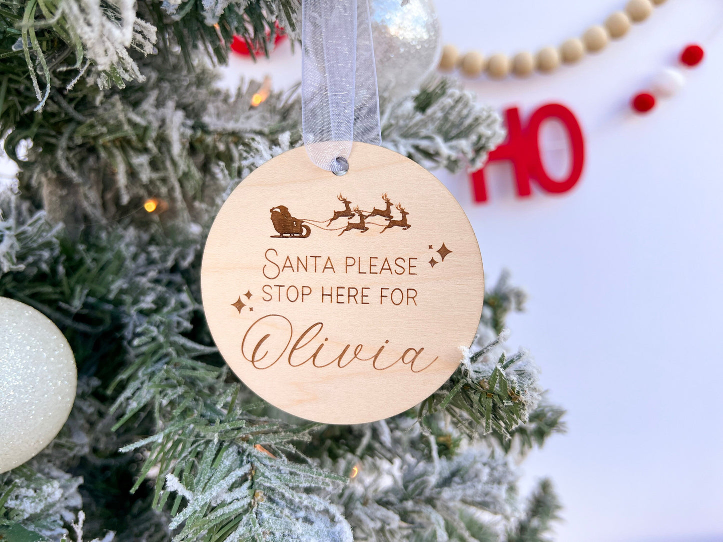 Santa Please Stop Here Ornament, Stop here for Santa Sign for Kids, Santa stop here, Personalized Kids Christmas Ornament, Stocking tag
