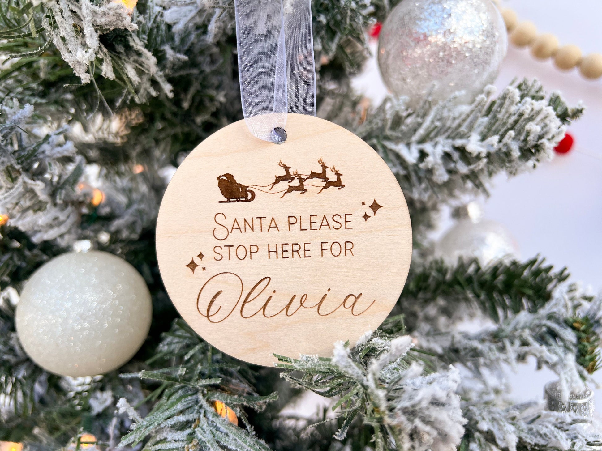 Santa Please Stop Here Ornament, Stop here for Santa Sign for Kids, Santa stop here, Personalized Kids Christmas Ornament, Stocking tag