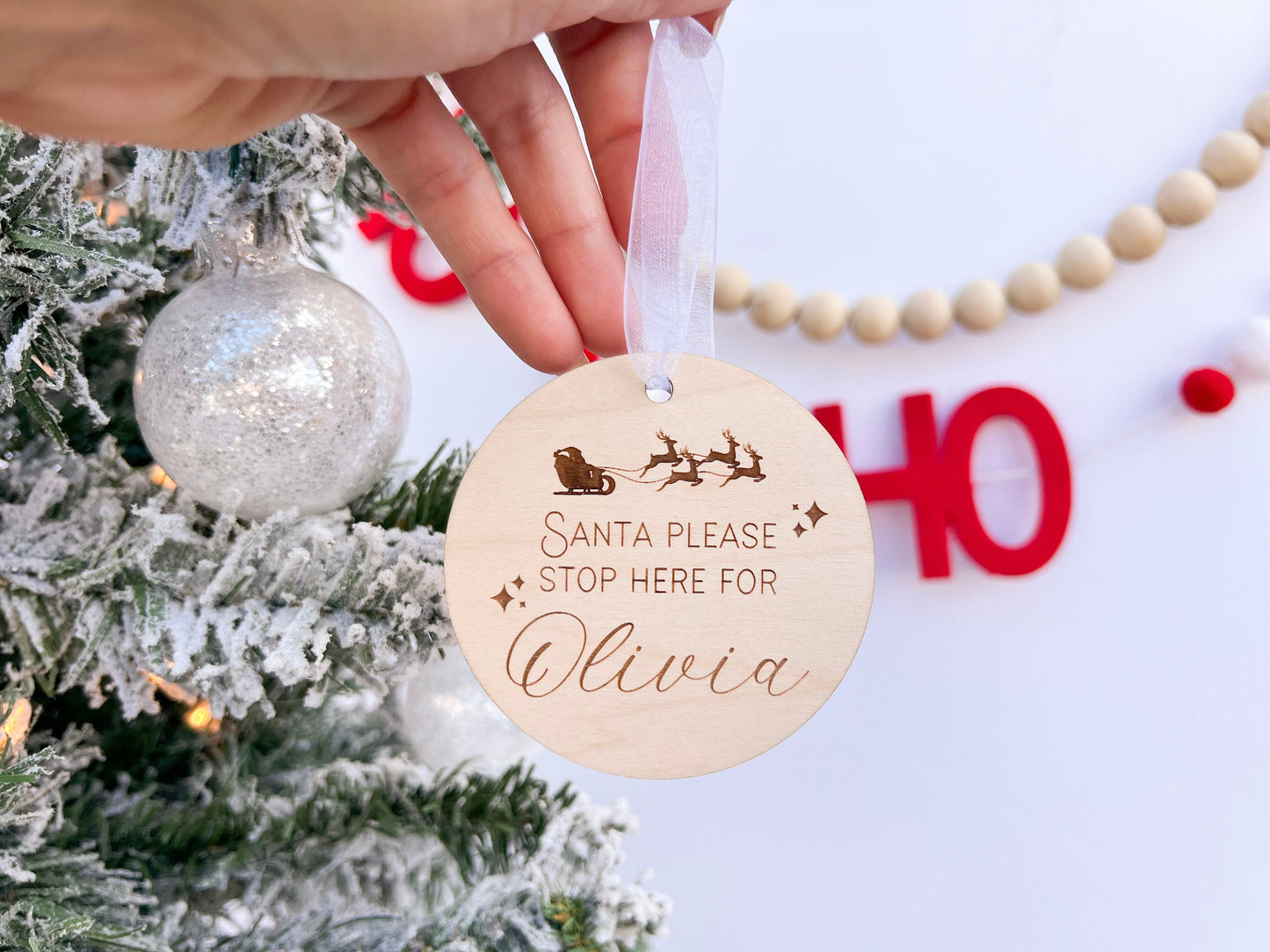 Santa Please Stop Here Ornament, Stop here for Santa Sign for Kids, Santa stop here, Personalized Kids Christmas Ornament, Stocking tag