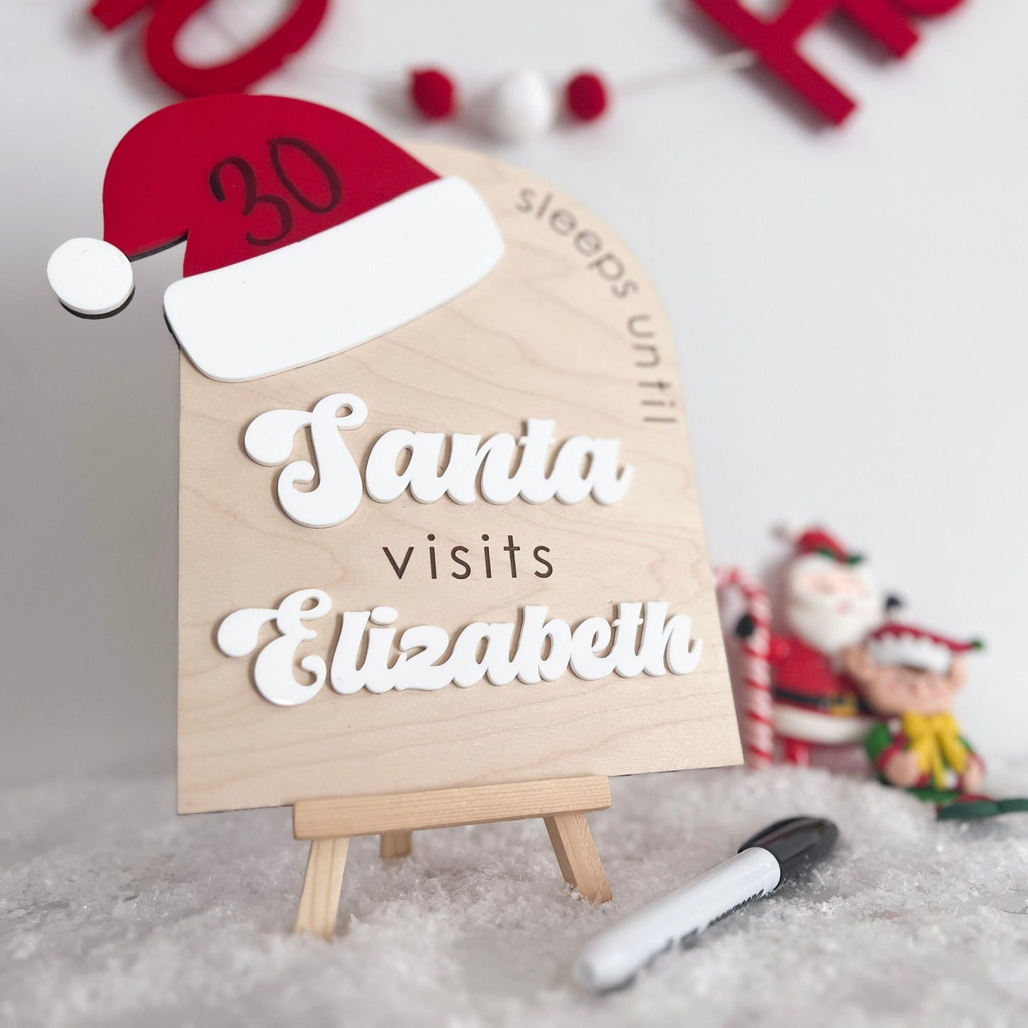 Christmas Countdown Sign, Sleeps until Santa Countdown Sign, Santa Comes To Visit, Dry Erase Sleeps Until Christmas Sign, Santa Countdown