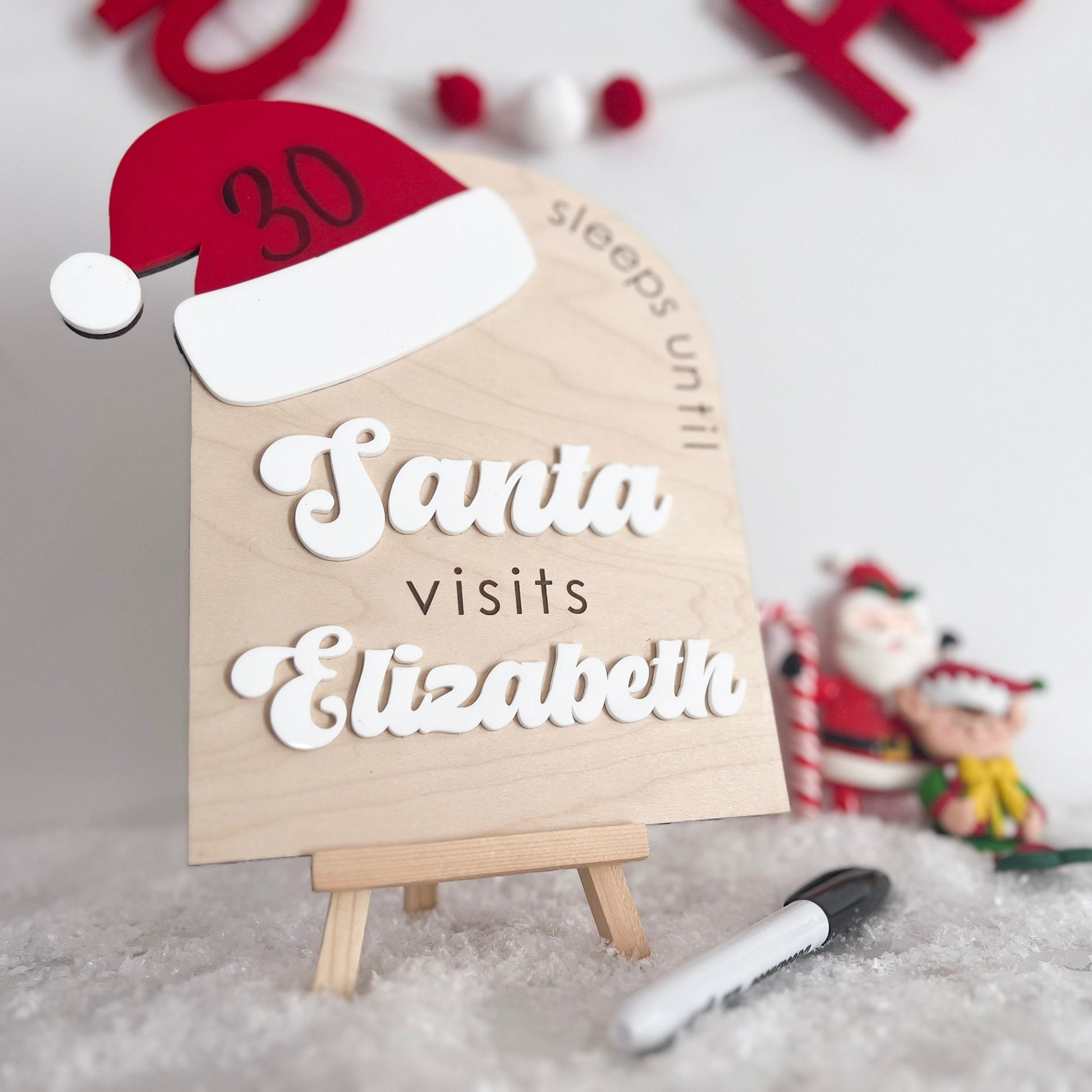 Christmas Countdown Sign, Sleeps until Santa Countdown Sign, Santa Comes To Visit, Dry Erase Sleeps Until Christmas Sign, Santa Countdown