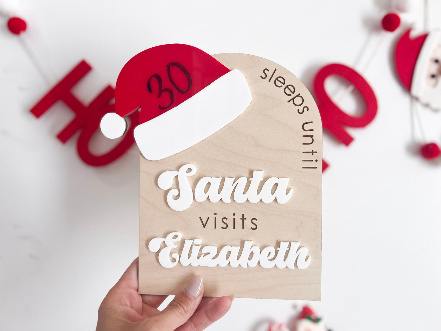 Christmas Countdown Sign, Sleeps until Santa Countdown Sign, Santa Comes To Visit, Dry Erase Sleeps Until Christmas Sign, Santa Countdown