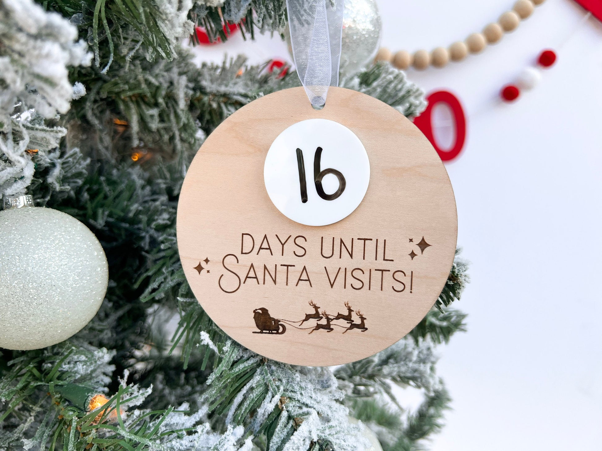 Christmas Countdown Ornament, Santa Countdown Ornament, Santa Comes To Visit Countdown, Dry Erase Sleeps Until Christmas Sign