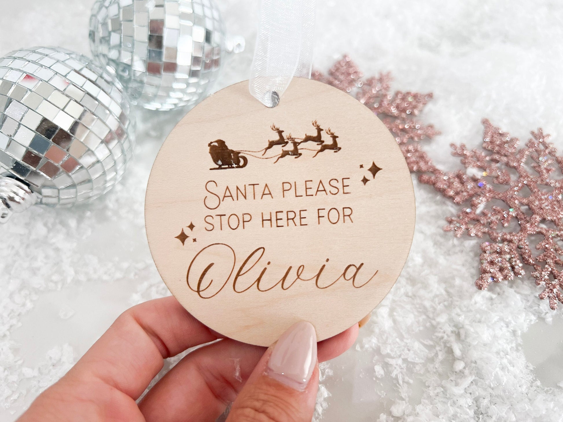 Santa Please Stop Here Ornament, Stop here for Santa Sign for Kids, Santa stop here, Personalized Kids Christmas Ornament, Stocking tag