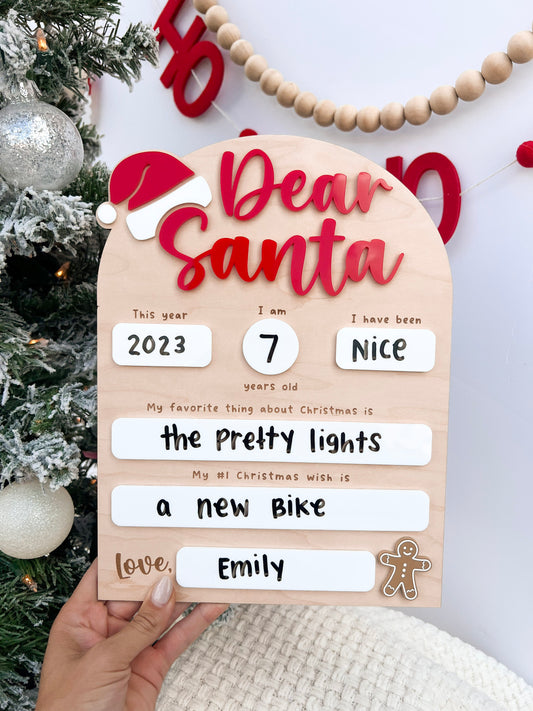 Dear Santa Board, Letter to Santa Board, Kids Christmas List Sign, Dry Erase Christmas Eve Sign, Dear Santa Wish List, Kids Christmas Letter