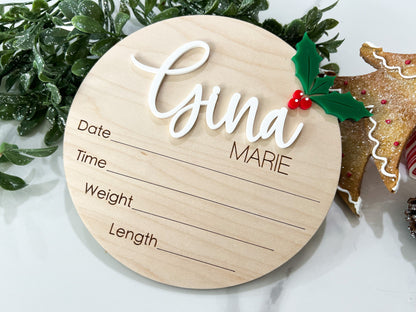 Baby Hospital Sign, Holiday Baby Birth Announcement, December Baby Name Sign for Hospital, Baby Birth Stats Sign, Newborn Announcement