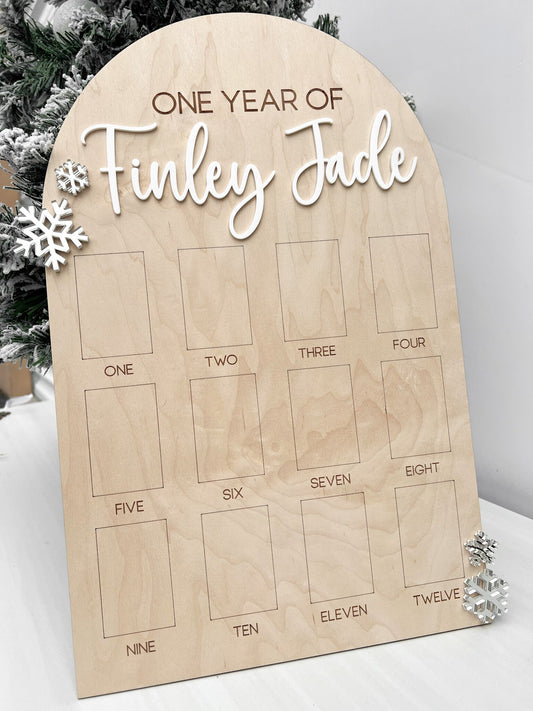 First Year Photo Board, Winter Onederland Birthday decor, one year of photo board, Baby's first year sign, milestone 12 month photo board,