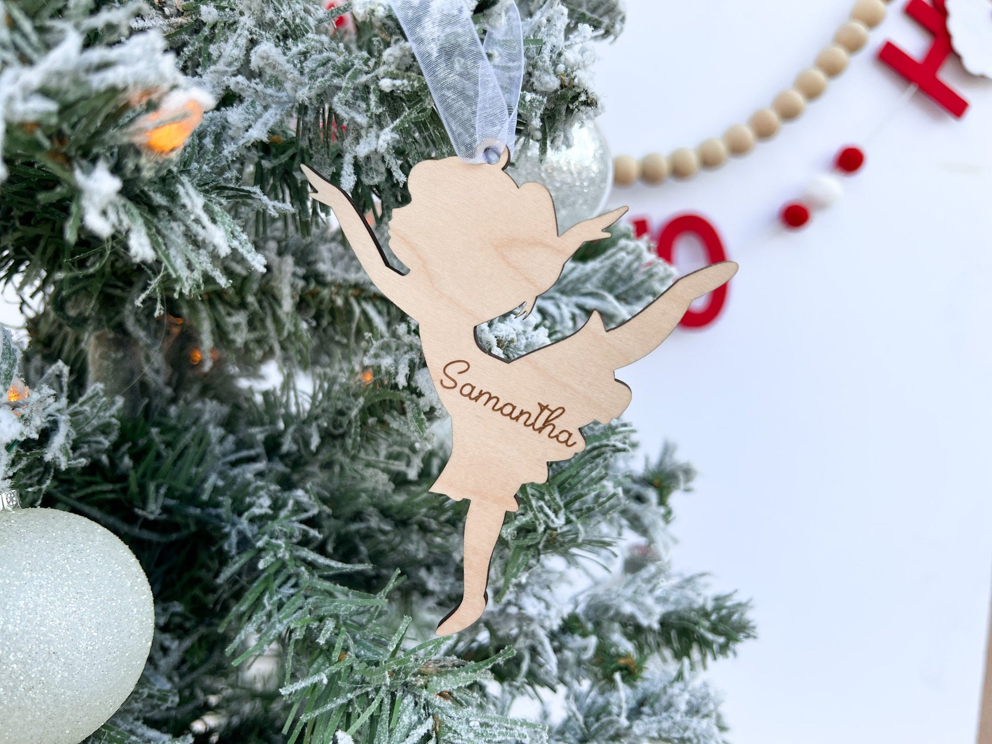 Ballerina Ornament with Kids Name, Dancer Ornament, Ballet Gift Tag, Custom Wooden Ornament, Personalized Ballet Gift