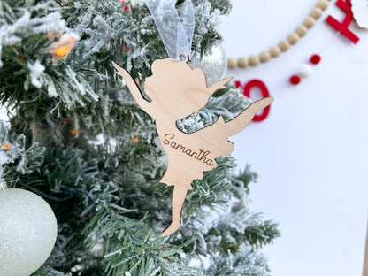 Ballerina Ornament with Kids Name, Dancer Ornament, Ballet Gift Tag, Custom Wooden Ornament, Personalized Ballet Gift