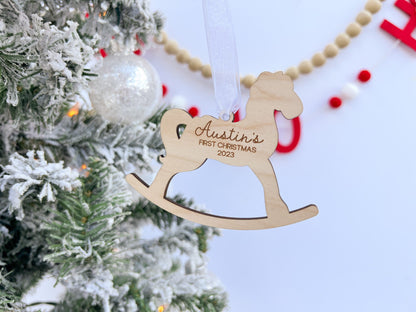 My First Christmas 2025, Babys First Christmas Ornament, 1st Christmas Ornament Baby, Engraved Rocking Horse Ornament, New Baby Gift Tag