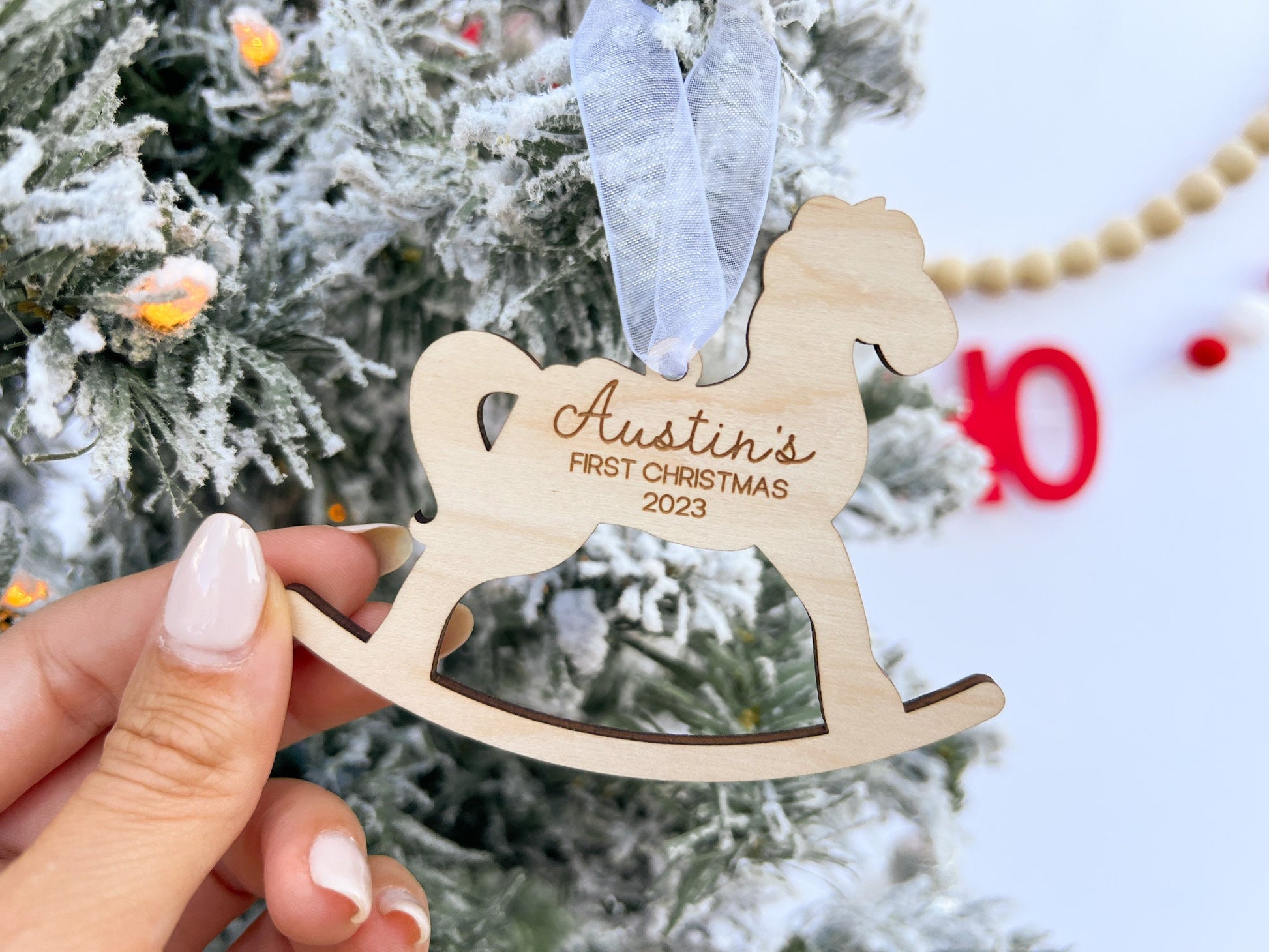 My First Christmas 2025, Babys First Christmas Ornament, 1st Christmas Ornament Baby, Engraved Rocking Horse Ornament, New Baby Gift Tag