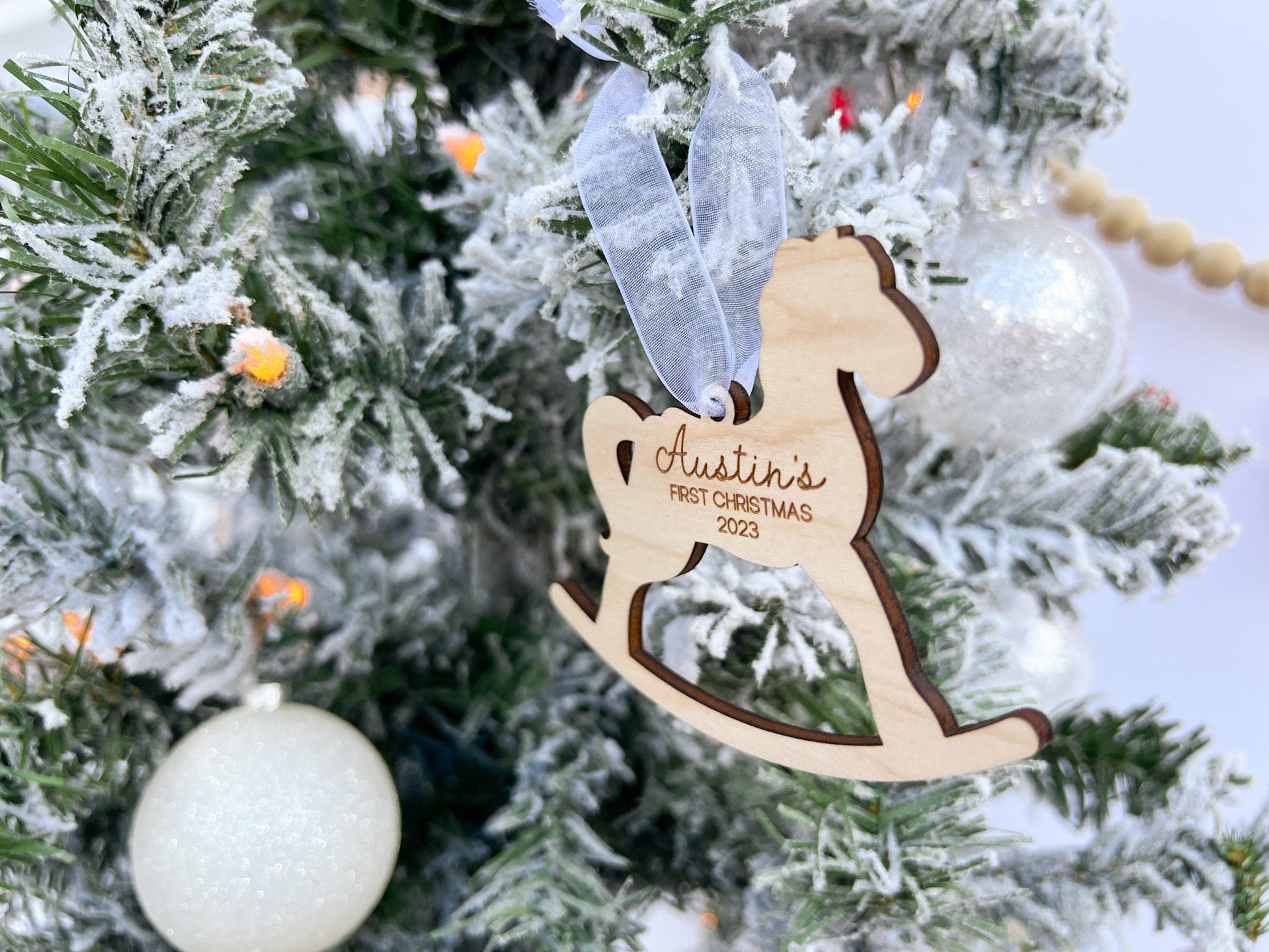 My First Christmas 2025, Babys First Christmas Ornament, 1st Christmas Ornament Baby, Engraved Rocking Horse Ornament, New Baby Gift Tag