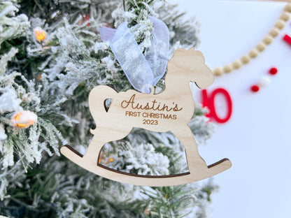 My First Christmas 2025, Babys First Christmas Ornament, 1st Christmas Ornament Baby, Engraved Rocking Horse Ornament, New Baby Gift Tag