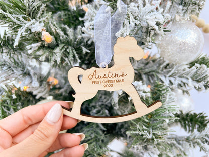 My First Christmas 2025, Babys First Christmas Ornament, 1st Christmas Ornament Baby, Engraved Rocking Horse Ornament, New Baby Gift Tag