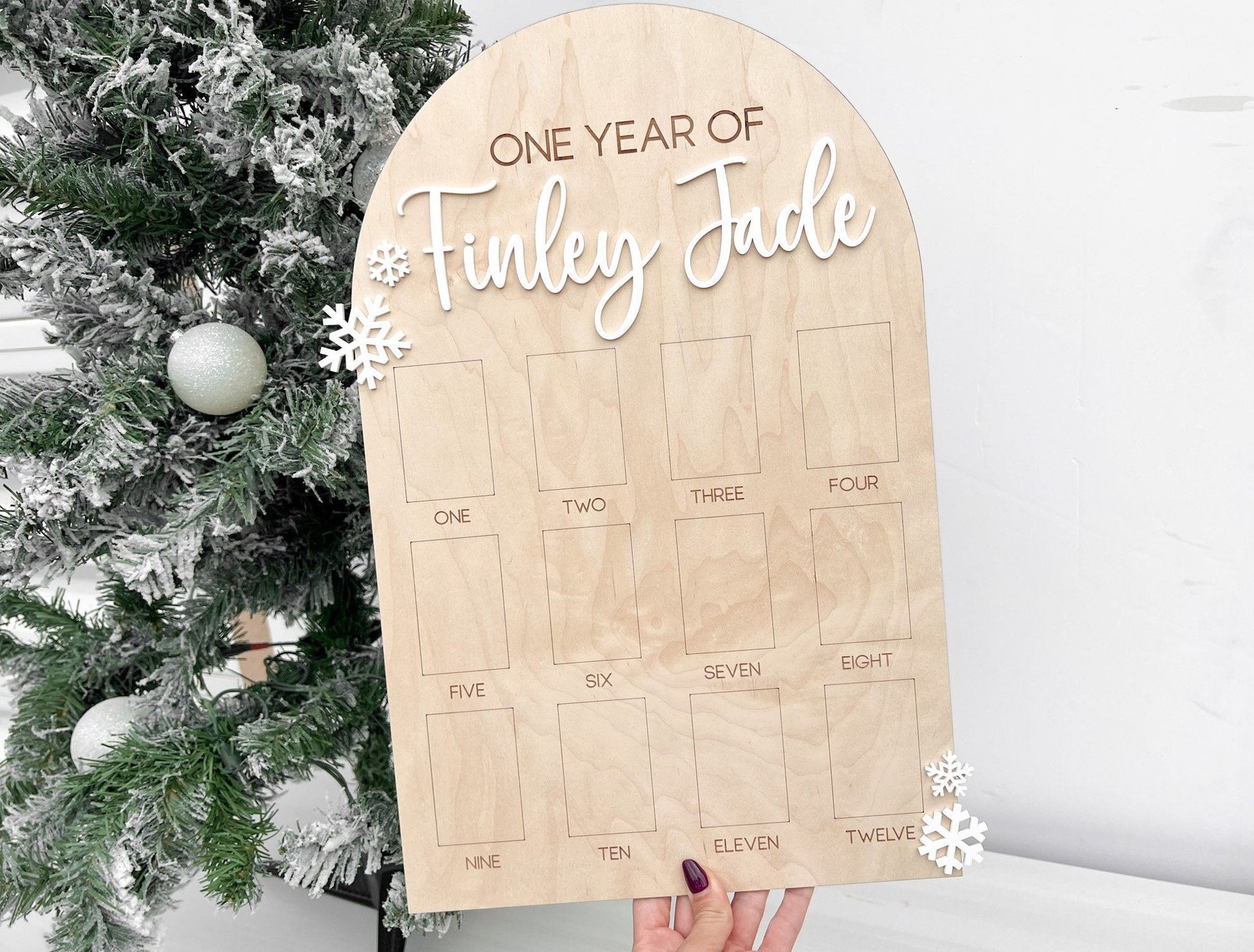 First Year Photo Board, Winter Onederland Birthday decor, one year of photo board, Baby's first year sign, milestone 12 month photo board,