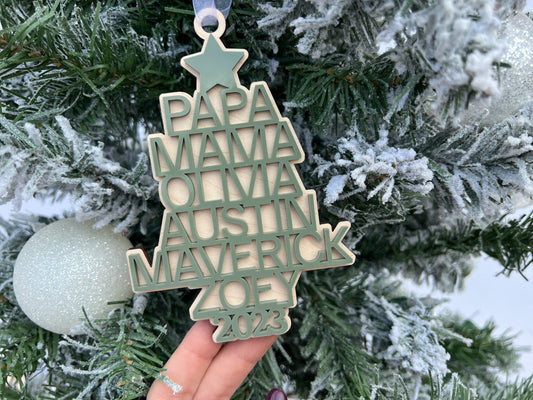 Family Christmas Ornament, Family Tree Ornament, Christmas Tree Ornament with Family Names, Personalized Christmas Tree Name Ornament 2024