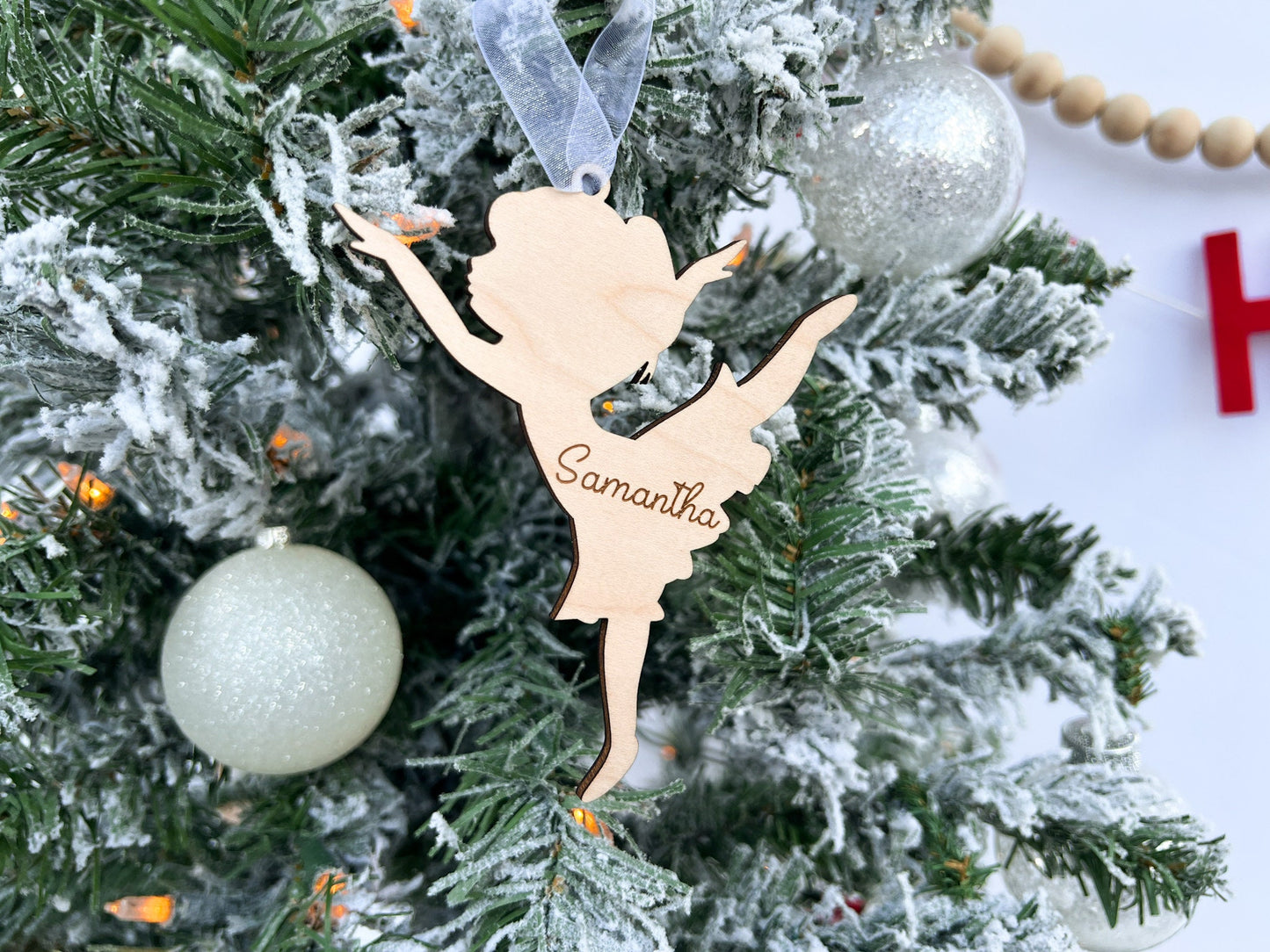 Ballerina Ornament with Kids Name, Dancer Ornament, Ballet Gift Tag, Custom Wooden Ornament, Personalized Ballet Gift