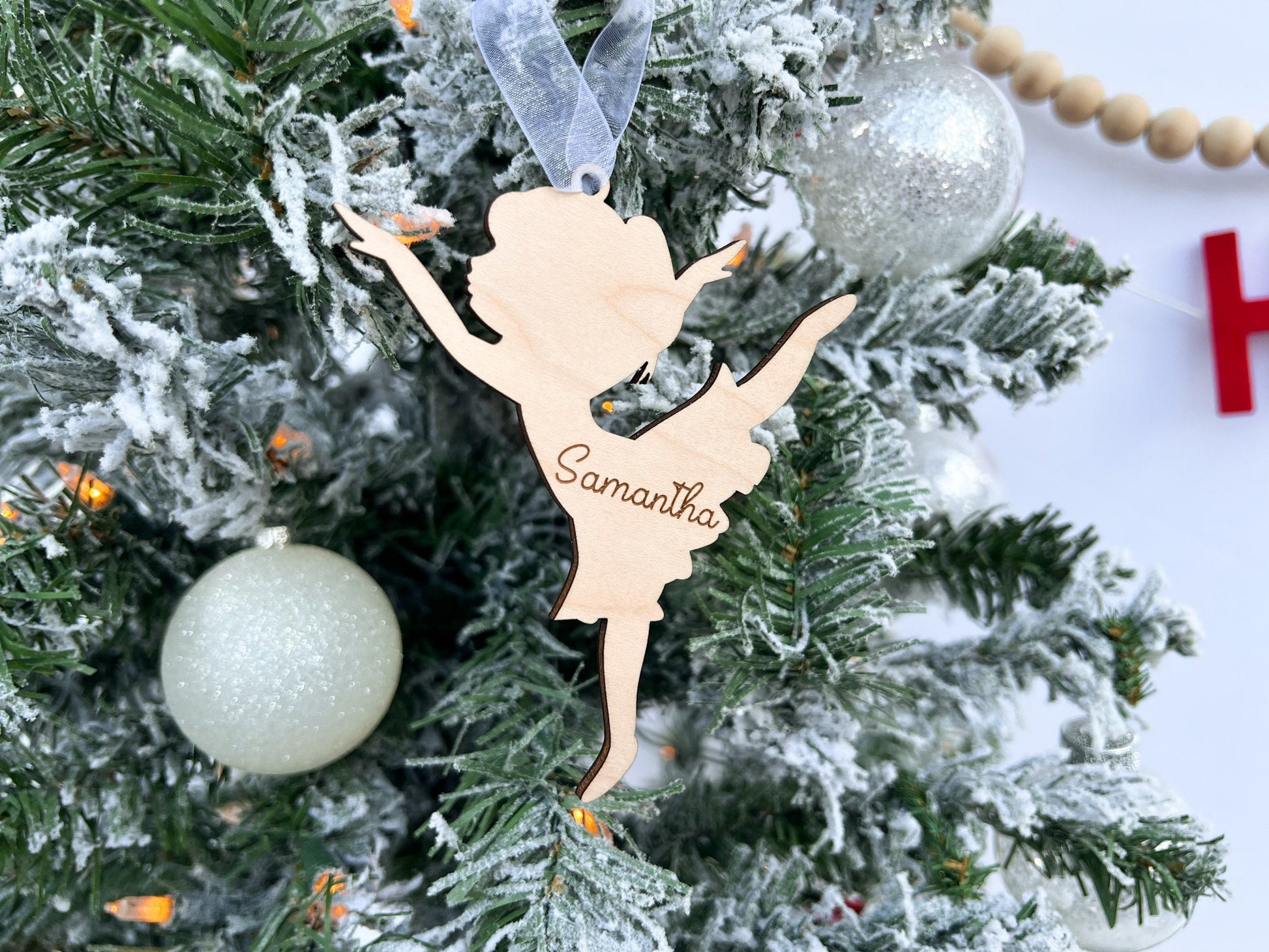 Ballerina Ornament with Kids Name, Dancer Ornament, Ballet Gift Tag, Custom Wooden Ornament, Personalized Ballet Gift