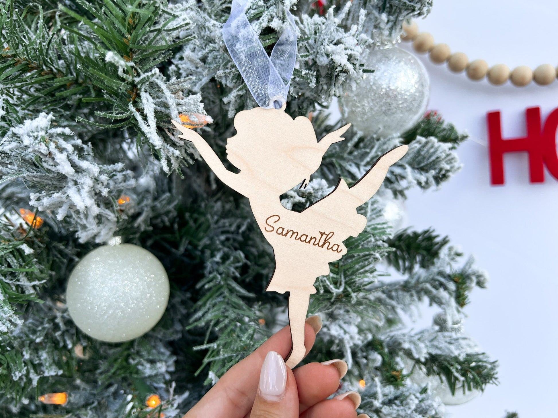 Ballerina Ornament with Kids Name, Dancer Ornament, Ballet Gift Tag, Custom Wooden Ornament, Personalized Ballet Gift