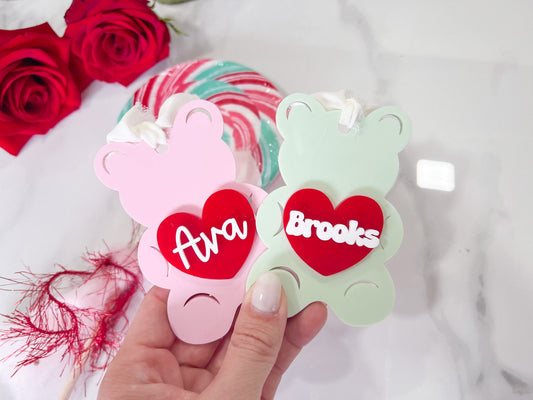 Personalized Valentines Day Tag, Valentine Gift Bag Tag, Bear Candy Name Tag, Valentine Basket Tag, Gift for Kids