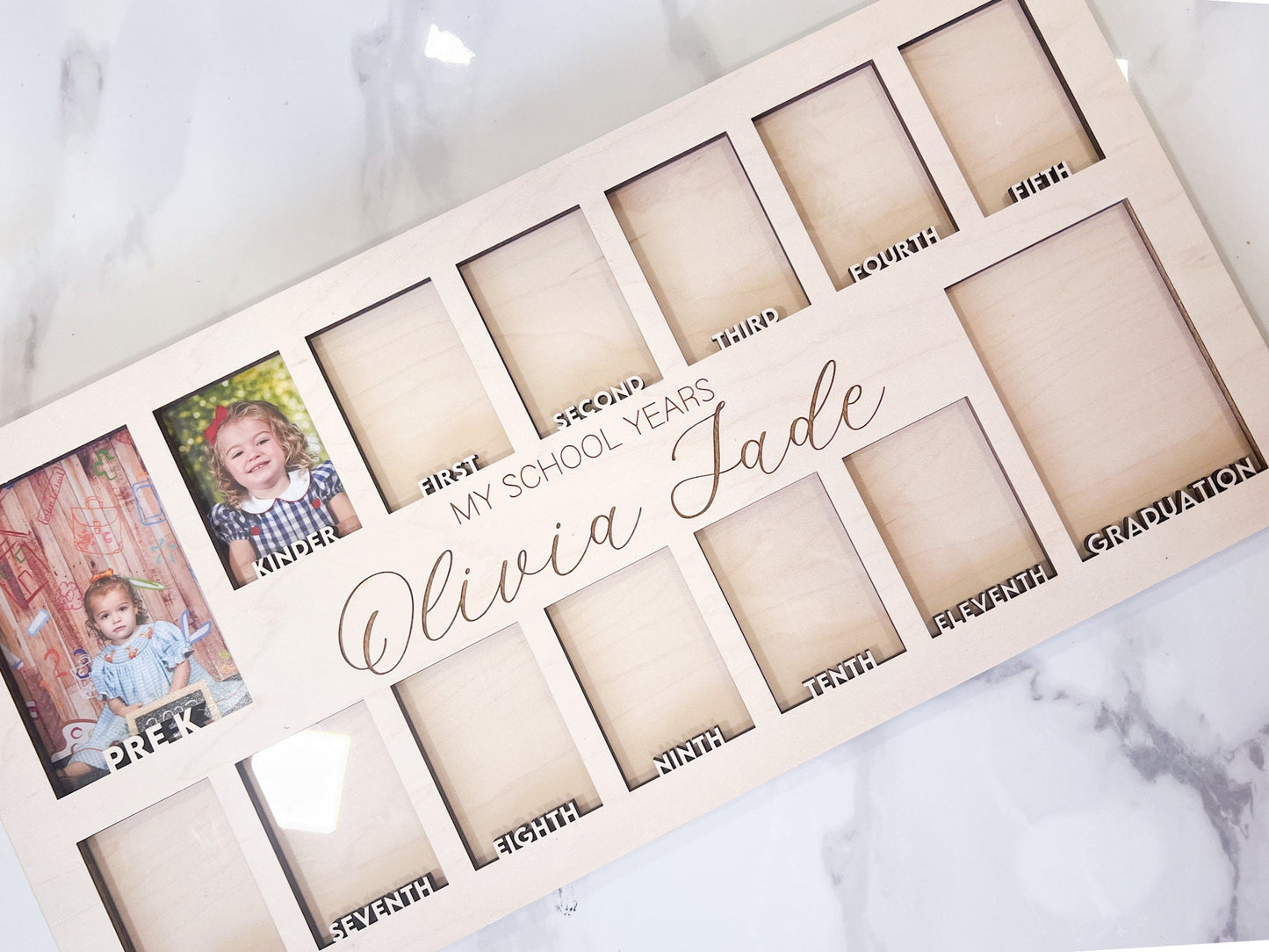 School Years Picture Frame, School Photo Board prek-12, Grade School Personalized Picture Frame, Pre K to Graduation Wallet Photos