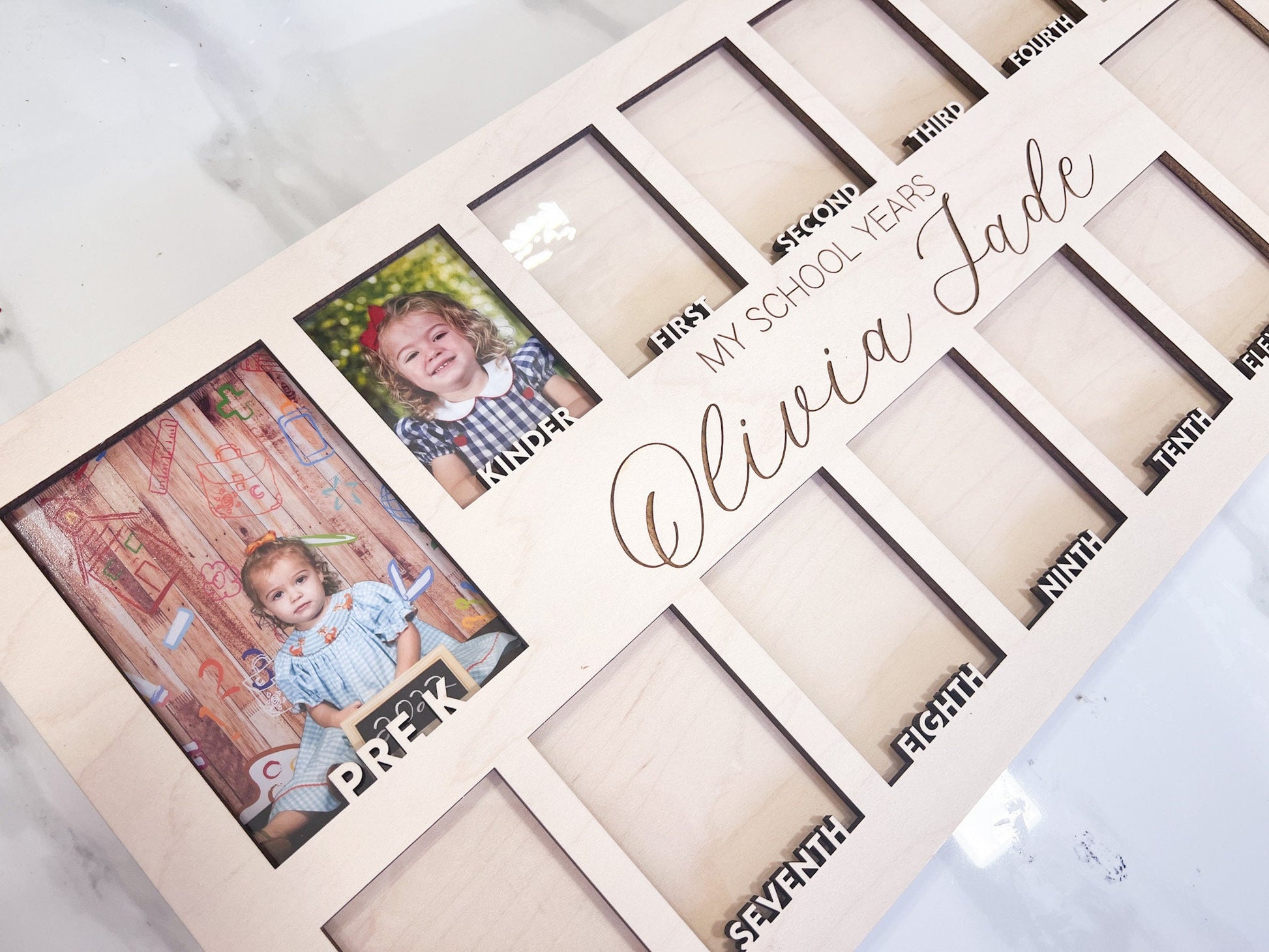 School Years Picture Frame, School Photo Board prek-12, Grade School Personalized Picture Frame, Pre K to Graduation Wallet Photos