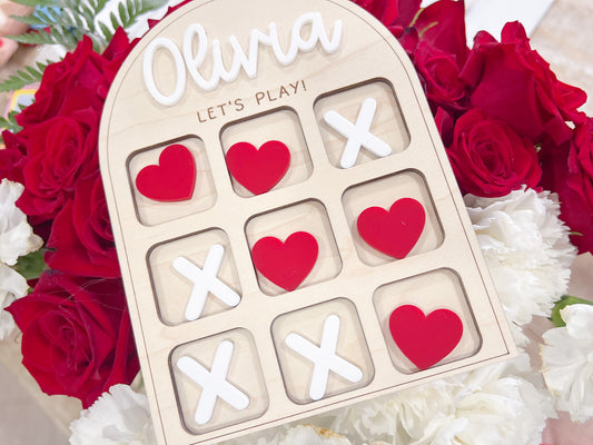 Valentines Tic Tac Toe Board, Valentines Day Gift for Kids, Wooden Kids Game, Holiday Board Game, Personalized Valentines Day Gift Idea