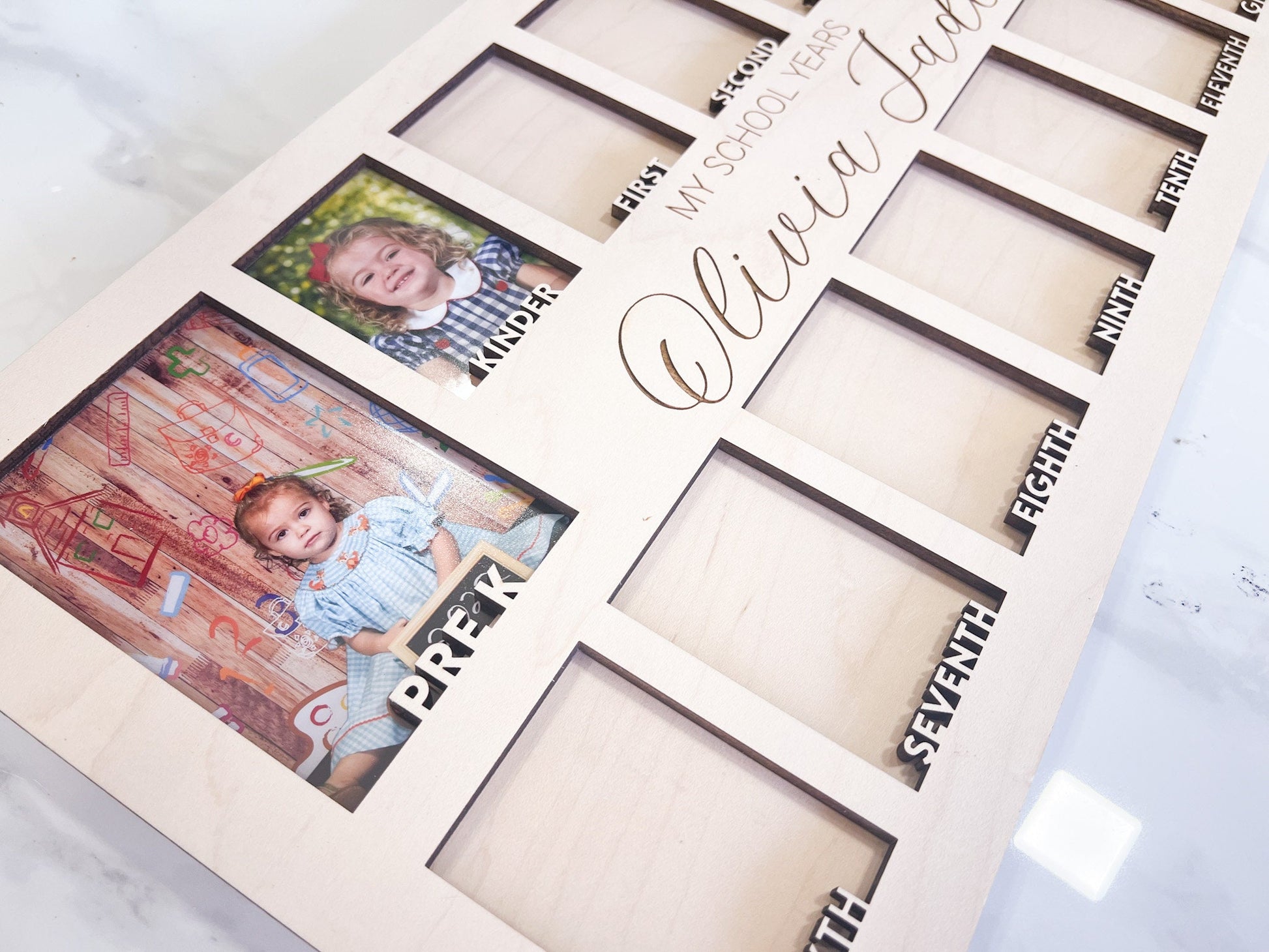 School Years Picture Frame, School Photo Board prek-12, Grade School Personalized Picture Frame, Pre K to Graduation Wallet Photos