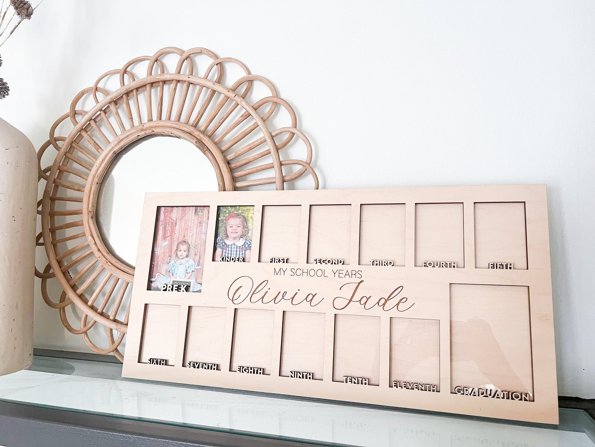 School Years Picture Frame, School Photo Board prek-12, Grade School Personalized Picture Frame, Pre K to Graduation Wallet Photos