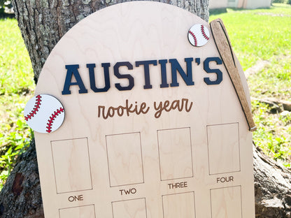 Baseball Birthday Photo Board, Sport Theme First Birthday, Rookie of the Year First Photo Board, 1st Birthday Baseball Party, 12 Month Photo