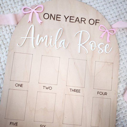 My First Year Photo Display, Bow Theme first Birthday, Coquette First Birthday Bow Party Decor, One Year of Photo Board, Baby's first year